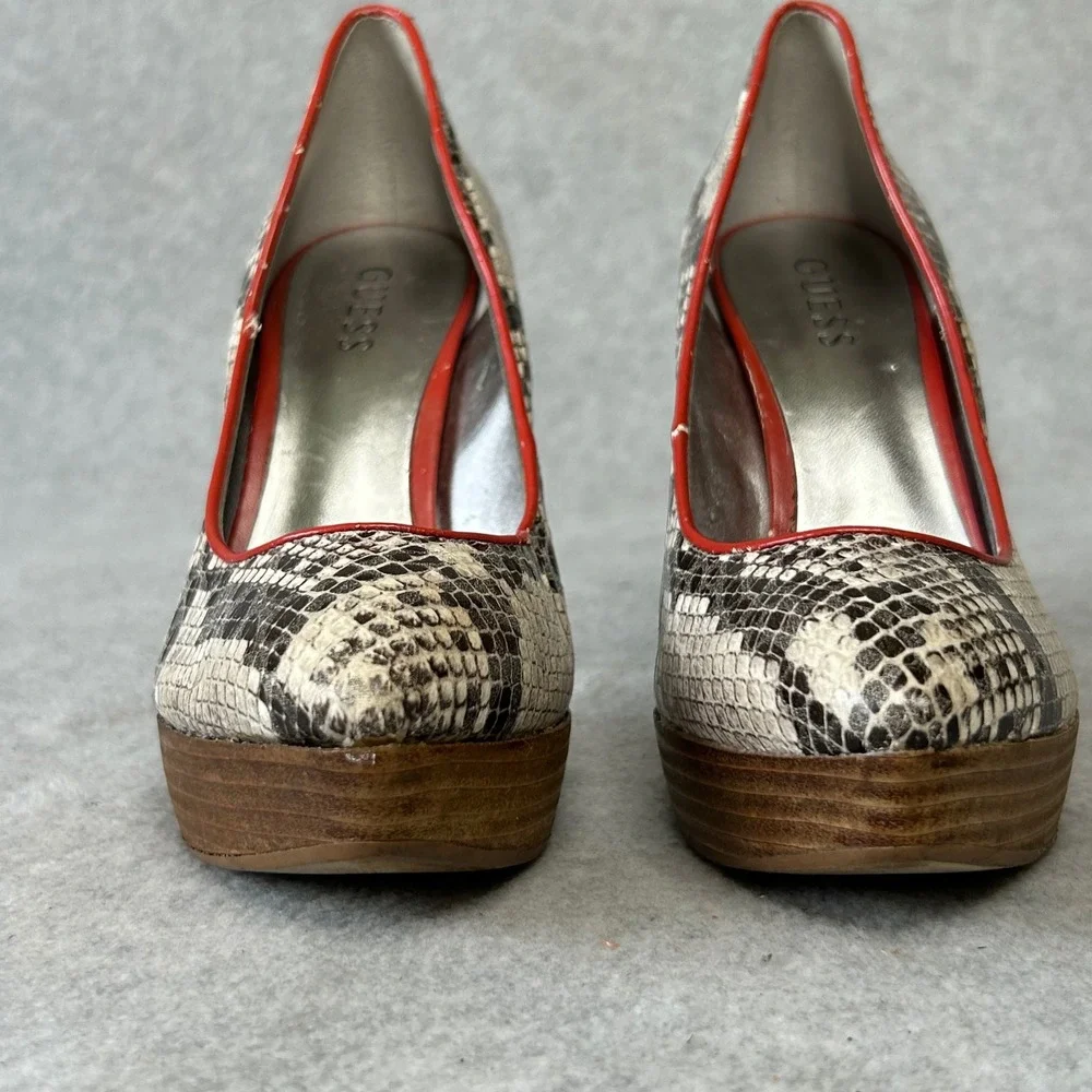 Guess‎ Snakeskin Platform Heels Red Trim Pumps Women's Size 7.5M